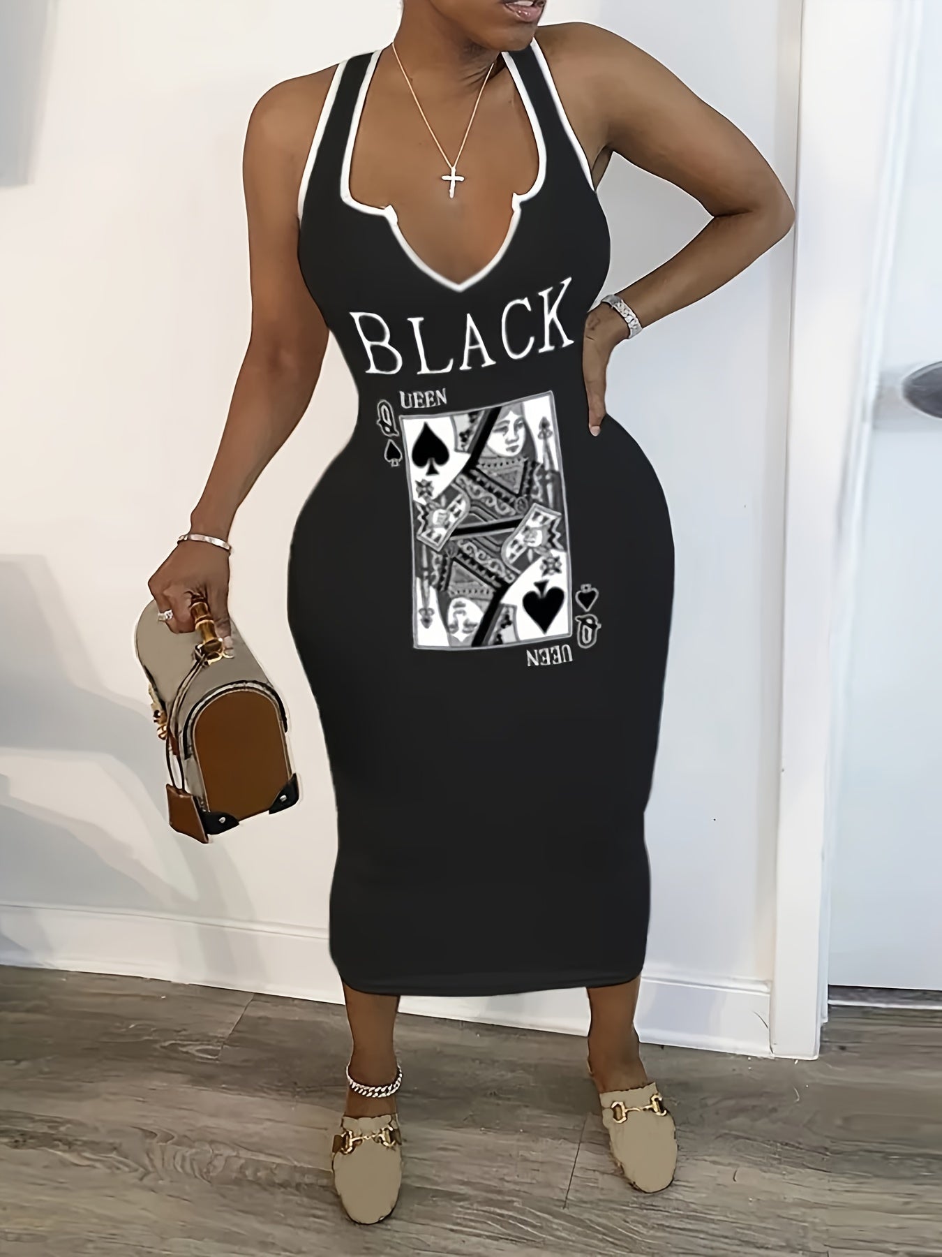 Poker & Letter Motif Sleeveless Tank Dress