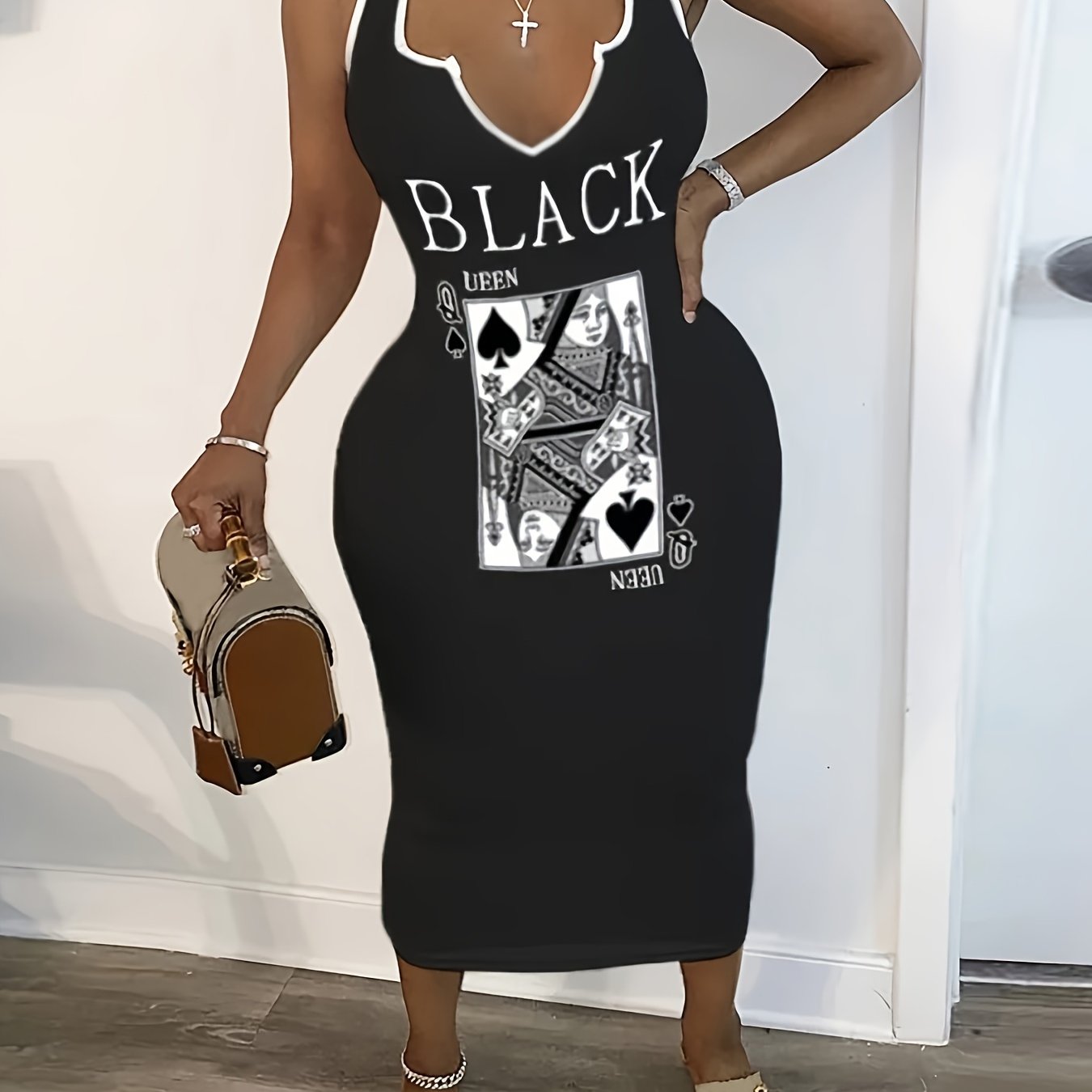 Poker & Letter Motif Sleeveless Tank Dress