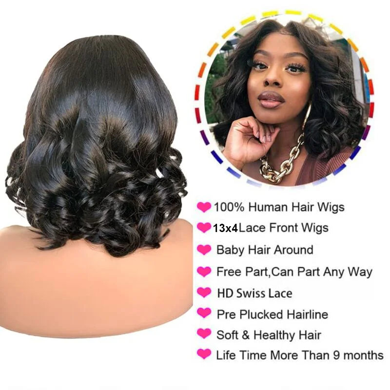 Brazilian Loose Body Wave Bob Wig 13x4 Lace Front Wig Human Hair Short Curly Bob Wigs Preplucked Remy Hair Body Wave Bob Wig