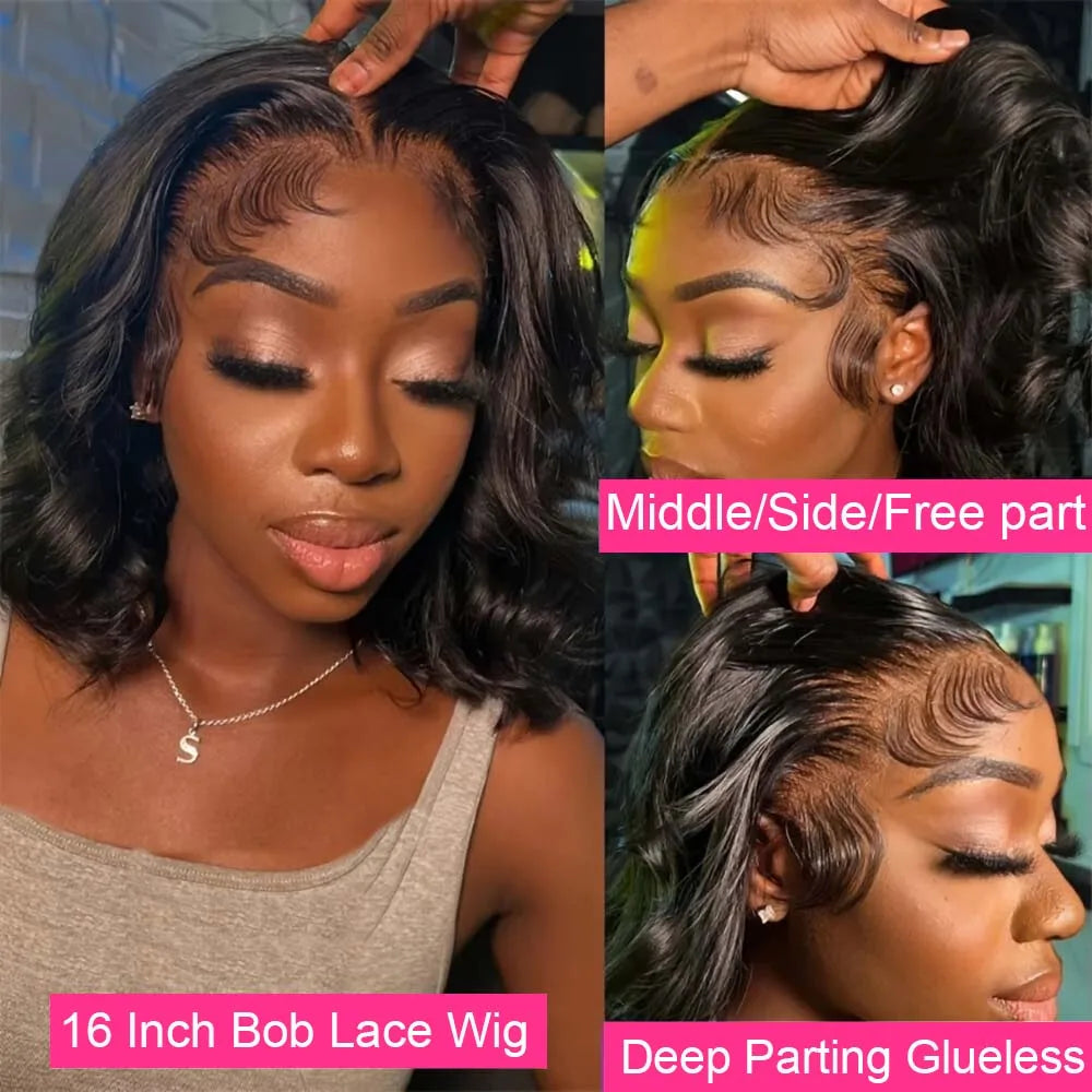 Brazilian Loose Body Wave Bob Wig 13x4 Lace Front Wig Human Hair Short Curly Bob Wigs Preplucked Remy Hair Body Wave Bob Wig