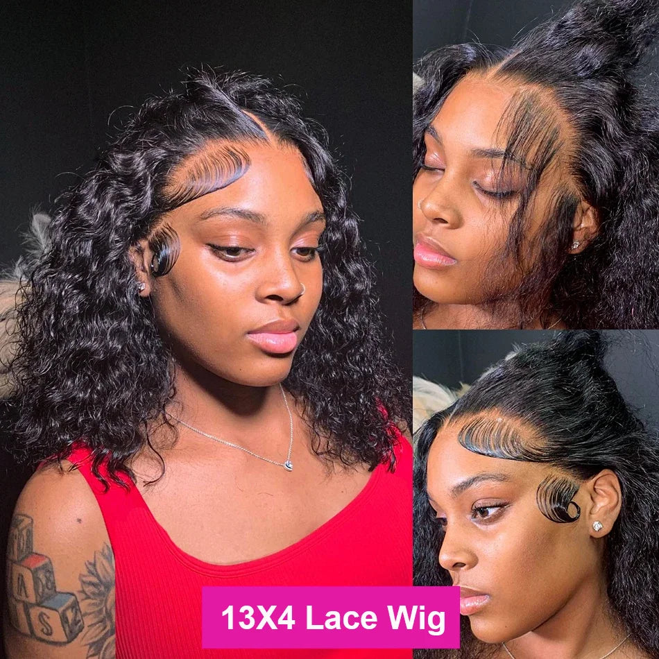 Brazilian Hair Kinky Curly 4X4 Lace Closure Short Bob Wig 100% Human Hair Wig For Women 13x4 Lace bob Virgin hair Jerry Curl Wig