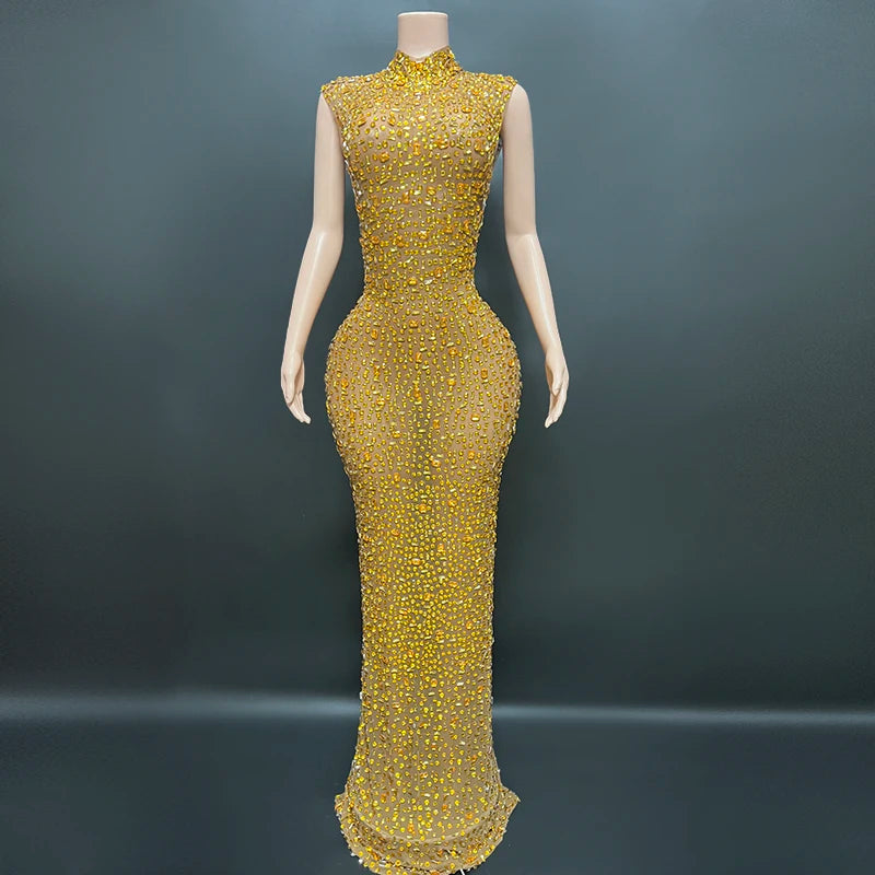 Novance Y2507-G Pink Club Dress Custom Women Clothes Diamond Birthday Dress Diamond Dress Women Crystal