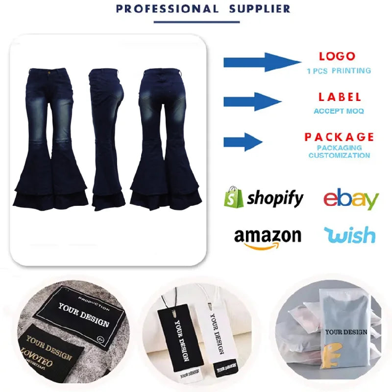 HSF2645 Latest Design Fashion Versatile Denim Jeans Women Wide Leg Wash Denim Elastic Flare Jeans Pants for Women