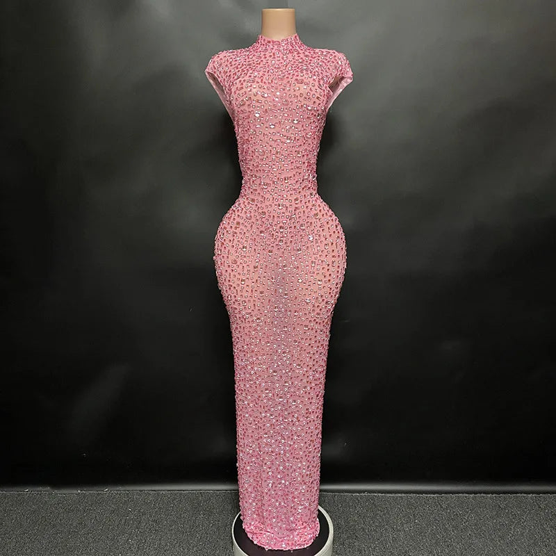 Novance Y2507-G Pink Club Dress Custom Women Clothes Diamond Birthday Dress Diamond Dress Women Crystal