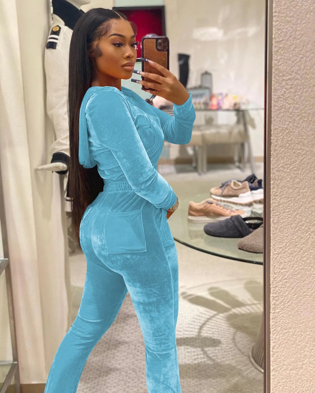 Zip up Drawstring Hoodie and Jogger Casual Loungwear Fashion Sweatsuit Winter Custom Logo Velour Two Piece Women Set