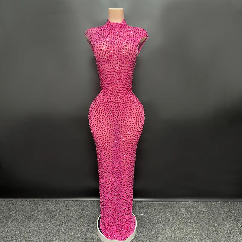 Novance Y2507-G Pink Club Dress Custom Women Clothes Diamond Birthday Dress Diamond Dress Women Crystal