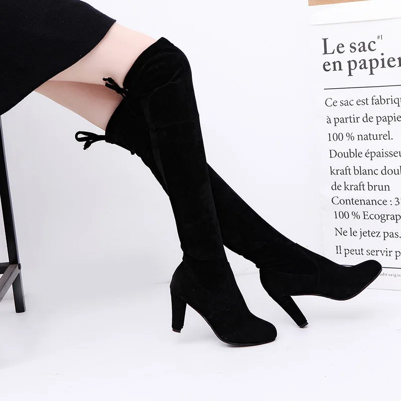 Women boot Faux Suede Women Over The Knee Boots Lace Up Sexy High Heels Shoes Woman Female Slim Thigh High Boots 2019