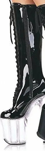 8 inch high heel boots for women, 20cm high heel zipper open-top model shoes, mid boot, sexy model stage and knee boots