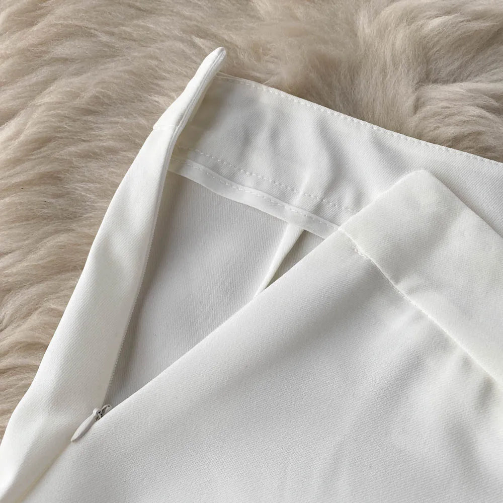 New Stylish Ruffles Flare Pants for Women White Black Zipper-up High Waist Long Trousers 2025 Spring Autumn Korean Long Pants