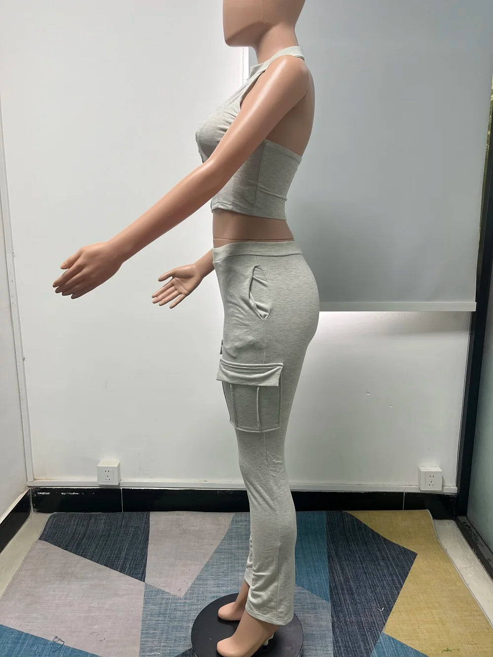 Streetwear Women Pants Top 2 Piece Set Casual Jogger With Pockets and Crop Top Vest Outfit Summer Tracksuit Matching Jogger Suit