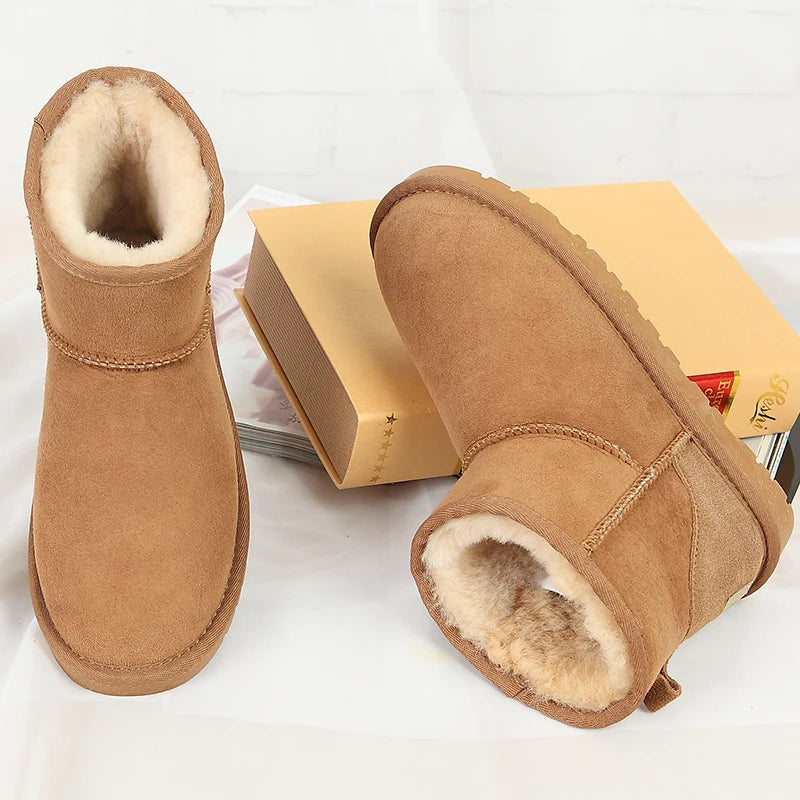 100% Natural Fur Winter Boots Classic Women Snow Boots Genuine Sheepskin Leather Female Short Boots Warm Wool Ankle Shoes