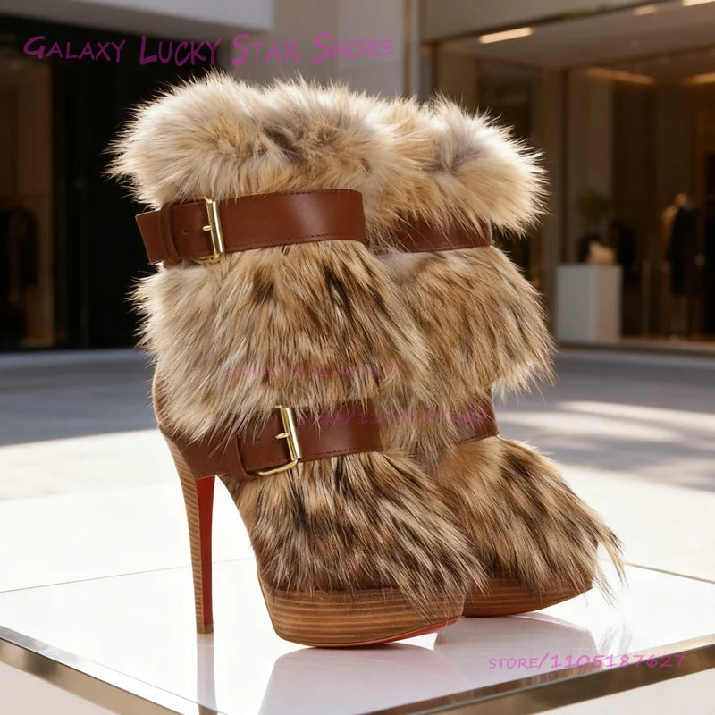 Long Brown Calf Boots Black Suede Khaki Buckle Red Stiletto Heels Platform Casual Winter Boots Girls Casual Pleated Ruffle Shoes