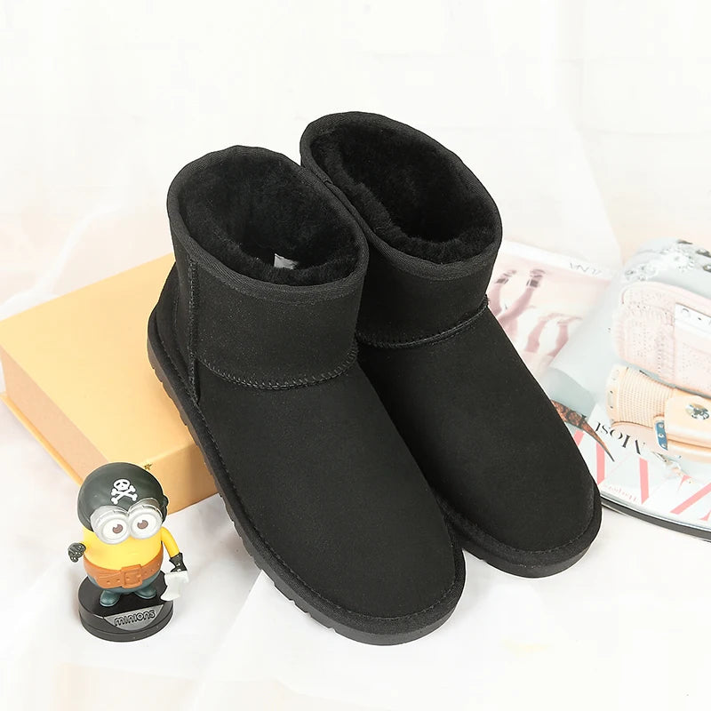 100% Natural Fur Winter Boots Classic Women Snow Boots Genuine Sheepskin Leather Female Short Boots Warm Wool Ankle Shoes