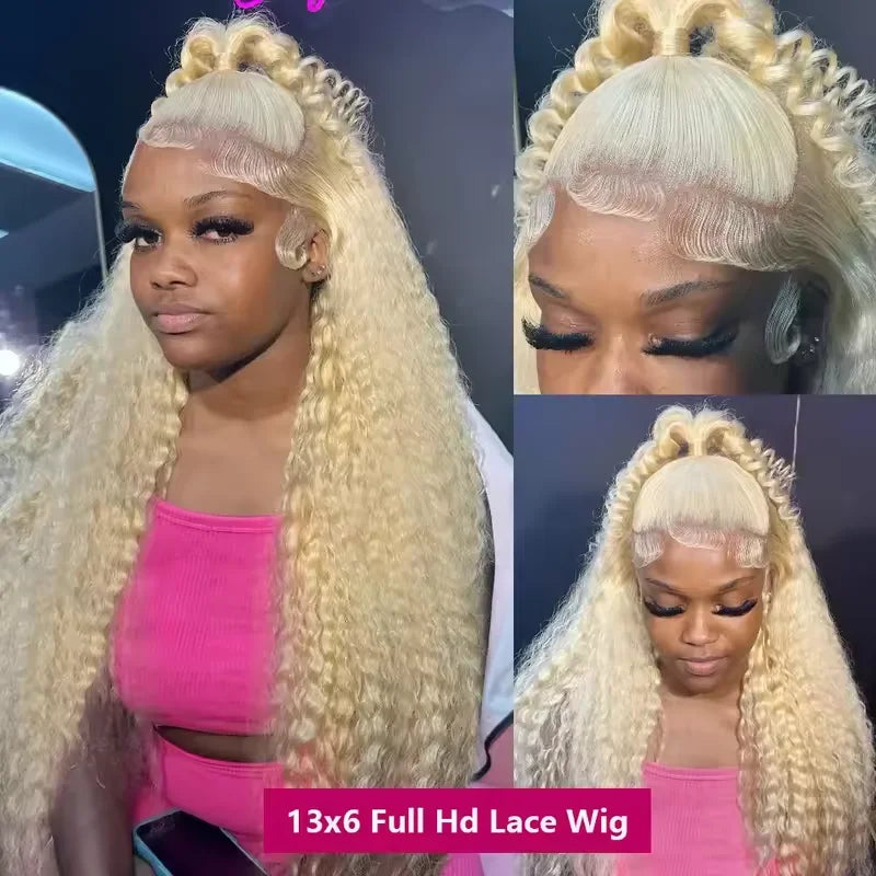 38 Inch Wigs Human Hair Blonde Lace Front Deep Wave 613 Blonde 13x6 hd lace 100% Human Hair Pre Plucked With Natural Hairline