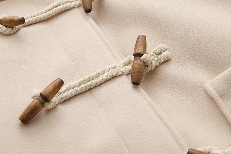 Wool Coat Women Jackets Coats Blends Hooded Horn Button Full Sleeve Thick Casual Y2k Streetwear Elegant Spring Autumn Warm