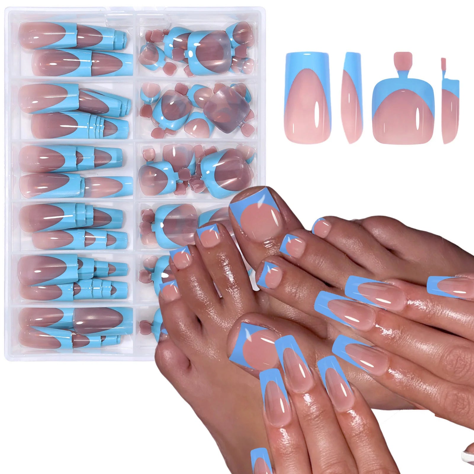 288PCS Nude Pink Fake Nails Colorful French Tips Full Cover Press On Nails for Hands & Feet DIY Manicure False Nails Art