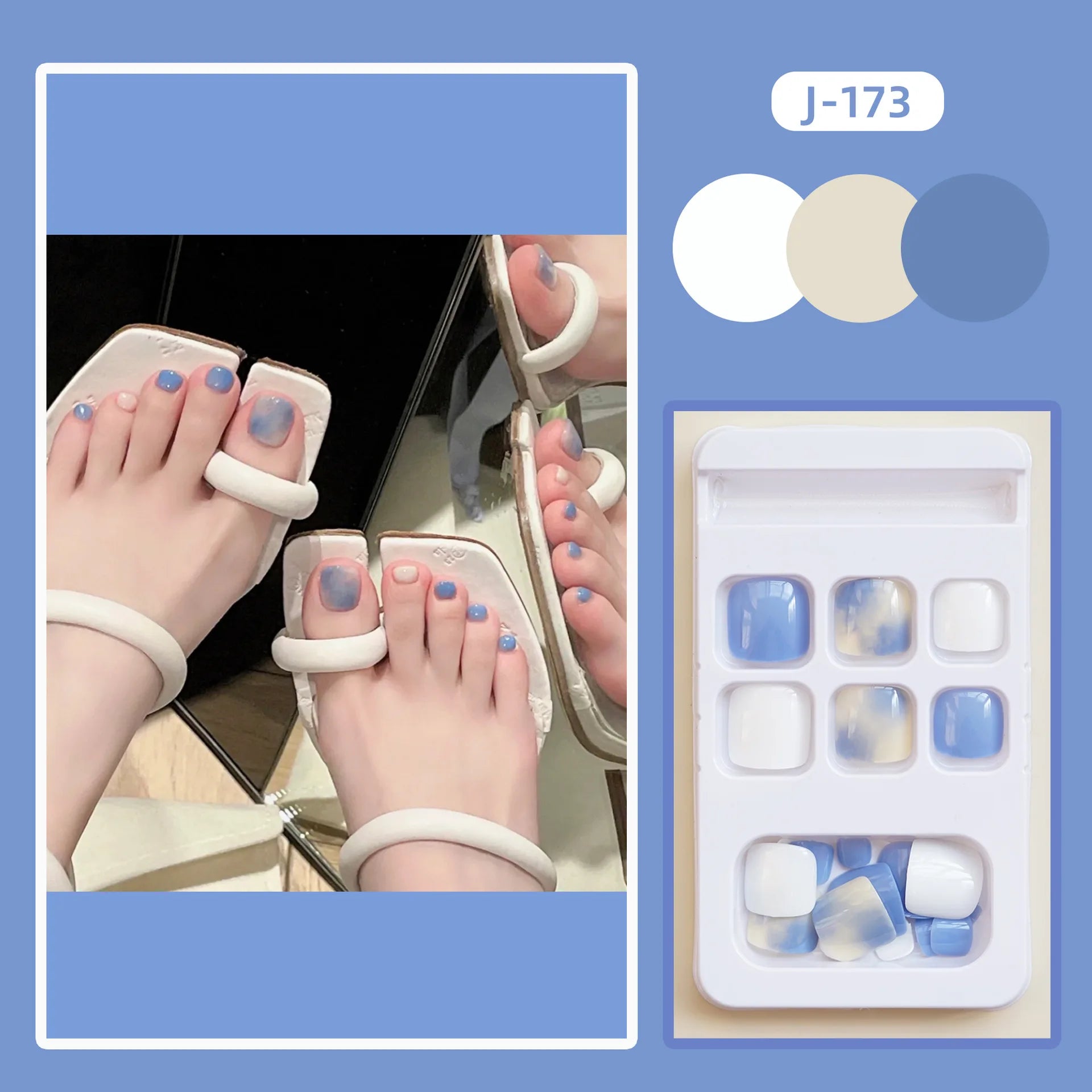 24Ps Glossy Lake Blue Press on Toe Nails Artificial Acrylic Fake Toenails Full Coverage Removable Wearable Toe Nail Art Finished