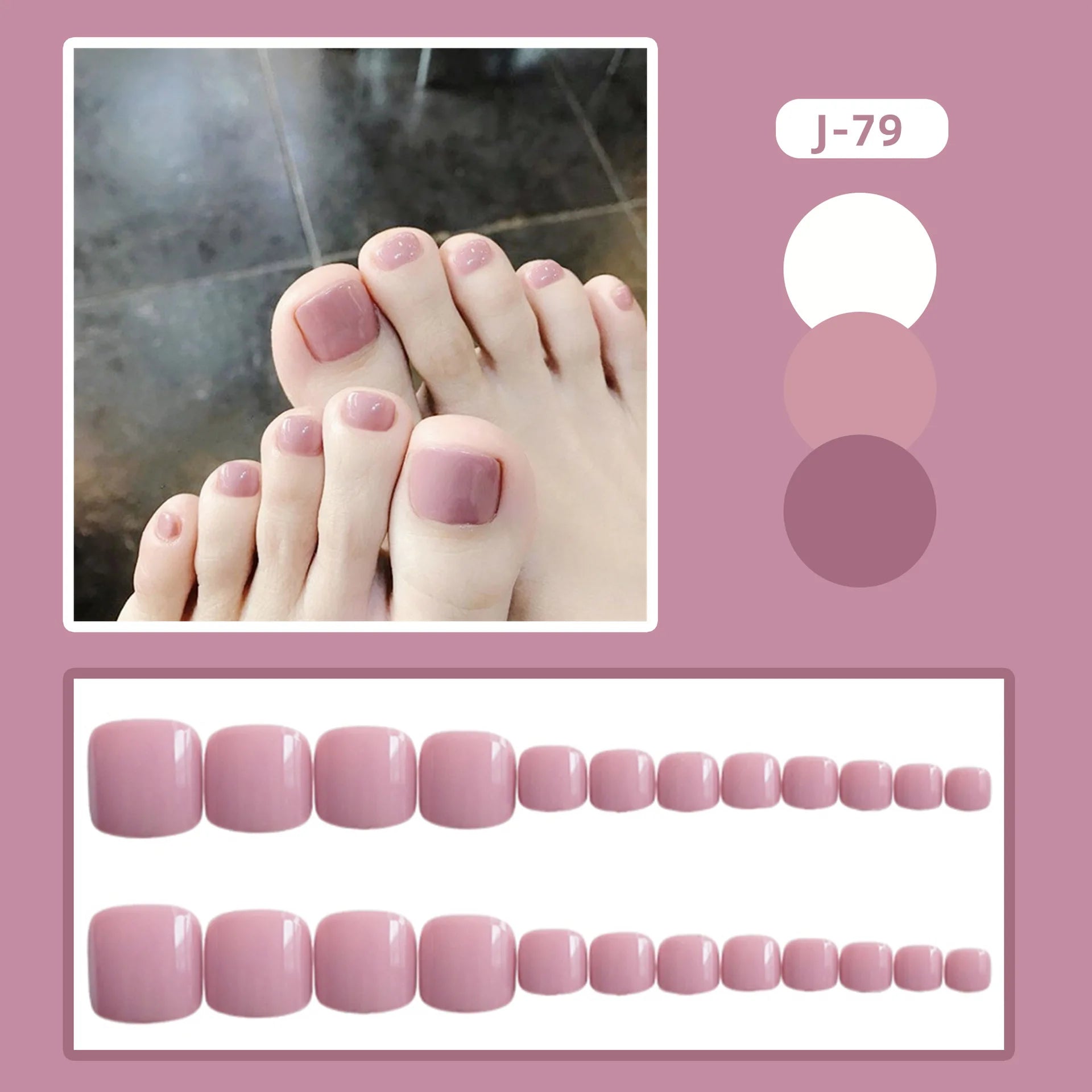24Ps Glossy Lake Blue Press on Toe Nails Artificial Acrylic Fake Toenails Full Coverage Removable Wearable Toe Nail Art Finished
