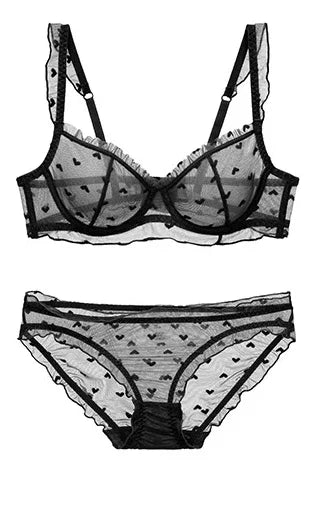 YUQI French Maid Lingerie Set Sexy Lace Underwear Heart-Shaped Push-Up Bra with Steel Rings, Anti-Sagging Bust Suppor Fort Women