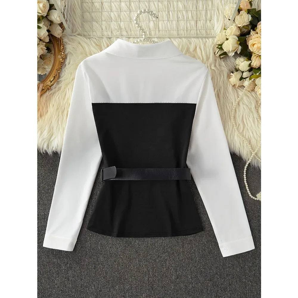 Plus Size Color Block Layered Blouse