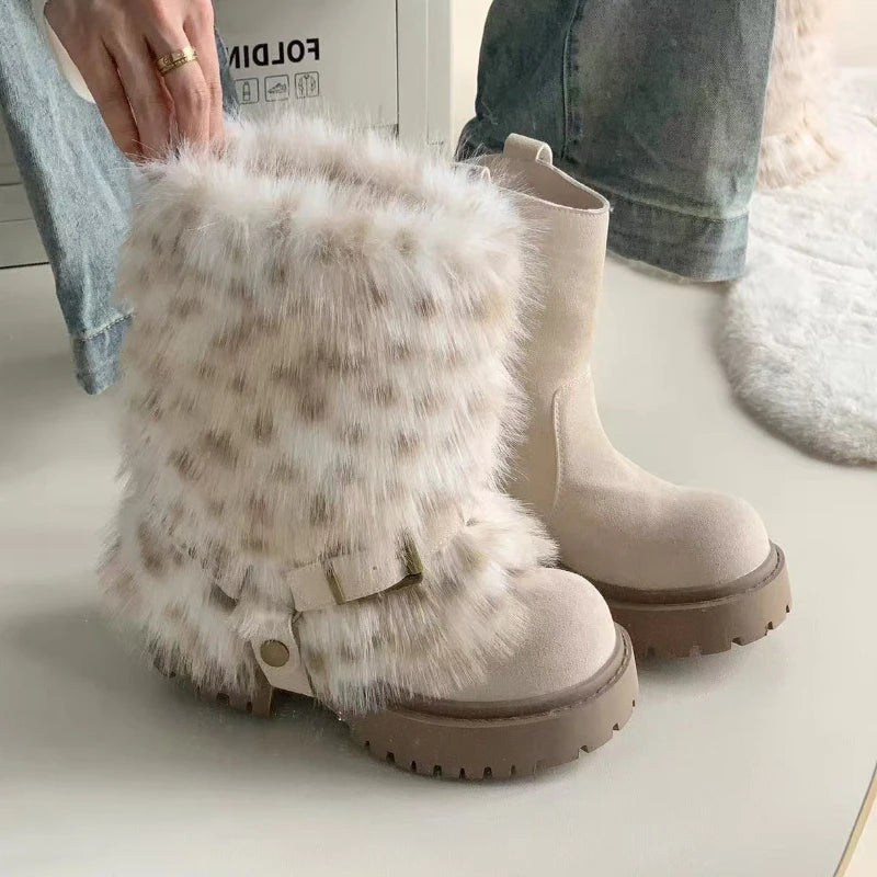 Fur Women Snow Boots Fashion Platform Shoes Warm New Casual Sport Shoes 2025 Winter Sneakers Ankle Boots Walking Mujer Botas