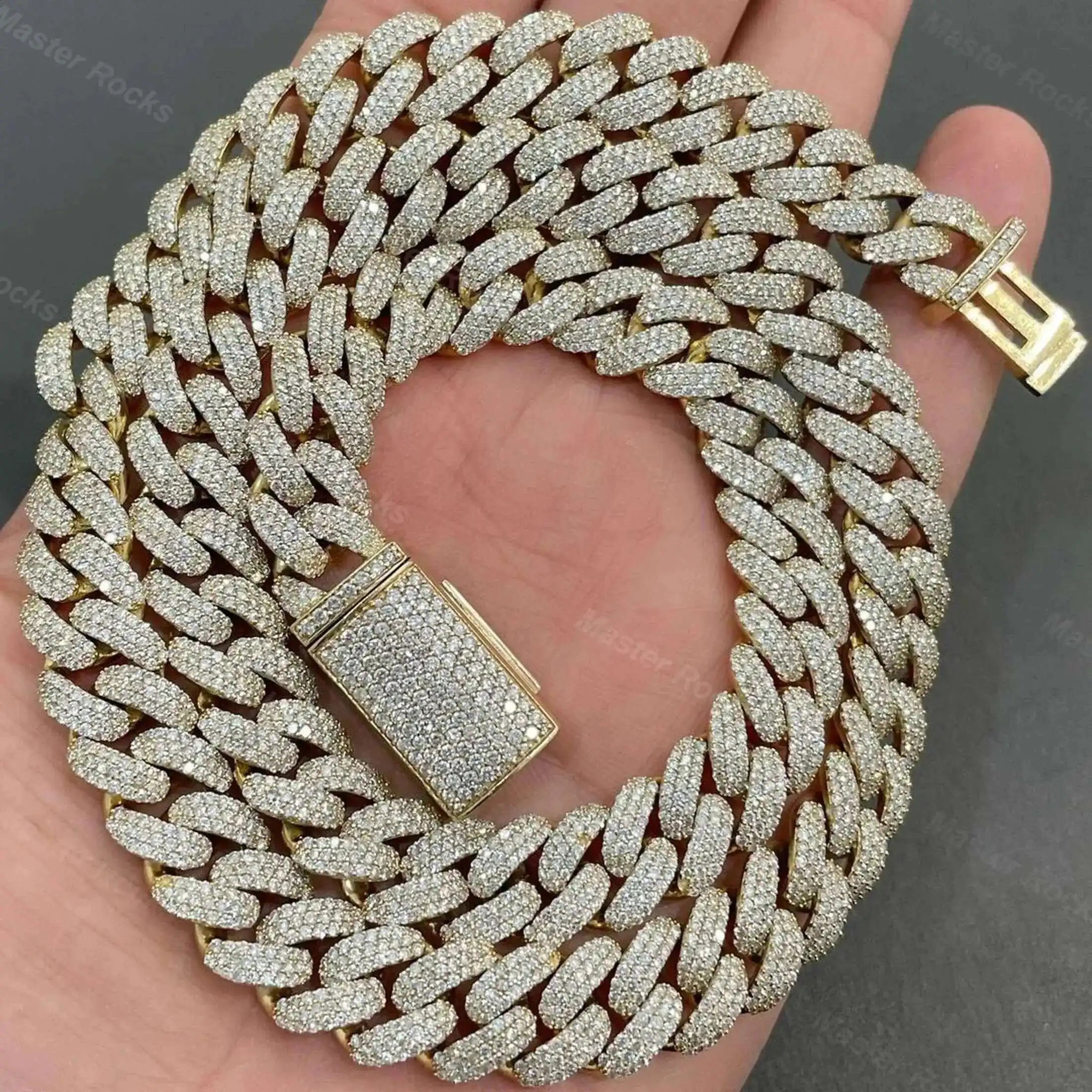 12MM 3rows Vvs Moissanite Studded Miami Cuban Link Chain 925 Sterling Silver Moissanite Iced out Cuban Chain