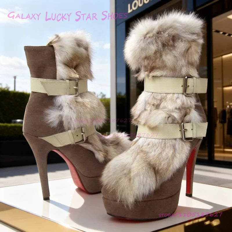 Long Brown Calf Boots Black Suede Khaki Buckle Red Stiletto Heels Platform Casual Winter Boots Girls Casual Pleated Ruffle Shoes