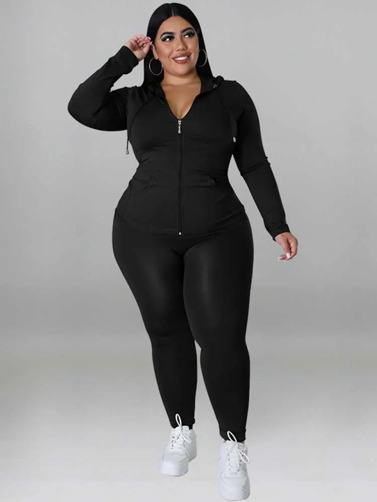 Plus Size Women 2 Piece Set Outfit Stretchy Hoode and Pant Trouser Suits New in Matching Sets Fall Workout Outfits Tracksuit