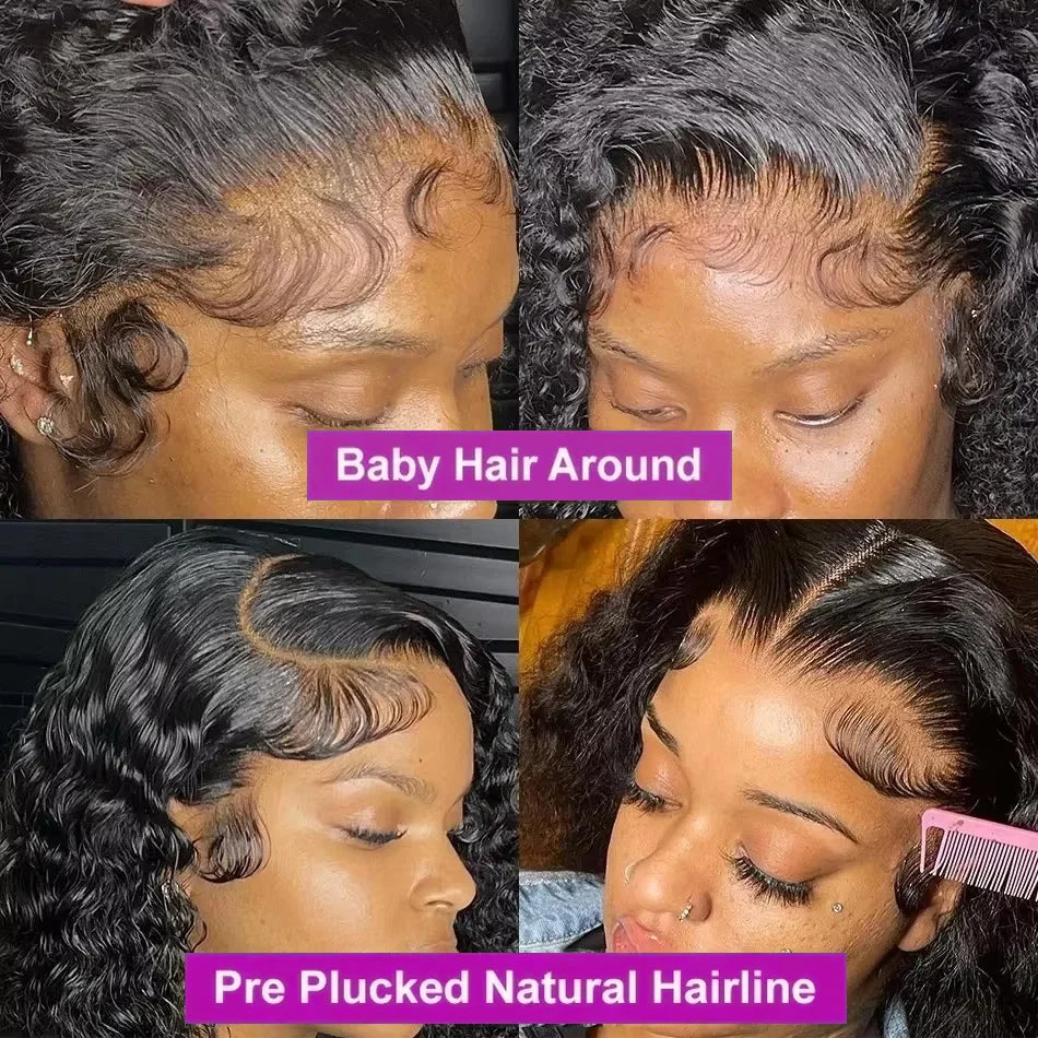 Brazilian Short Bob 100% Human Hair Deep Wave 13x4 Lace Frontal Human Hair Water Wave Lace Front Curly Lace Short Wigs For Women