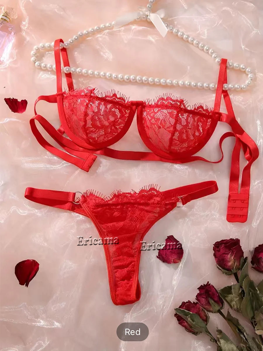 Lingerie Set Women Night Beautiful Sexy 2 Piece Floral Embroidery Underwear Sexy Erotic lingerie underwear Set Erotic Bra set