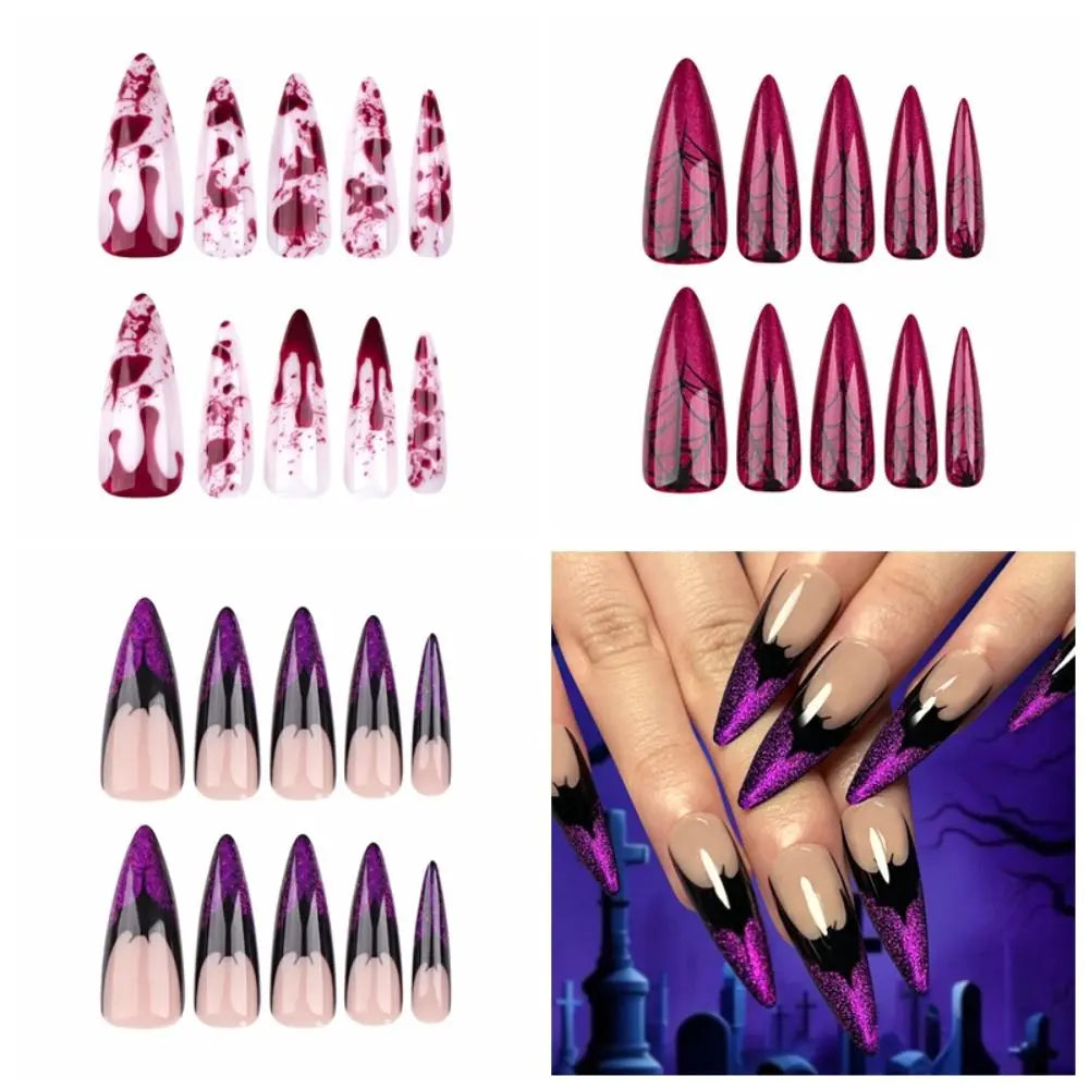 Visual Impact Halloween Press on Nails Various Styles Detachable Halloween Fake Nails Festive Atmosphere DIY