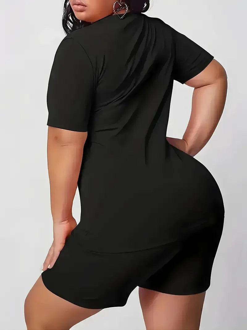 Plus Size Summer Sports Tee & Shorts Set