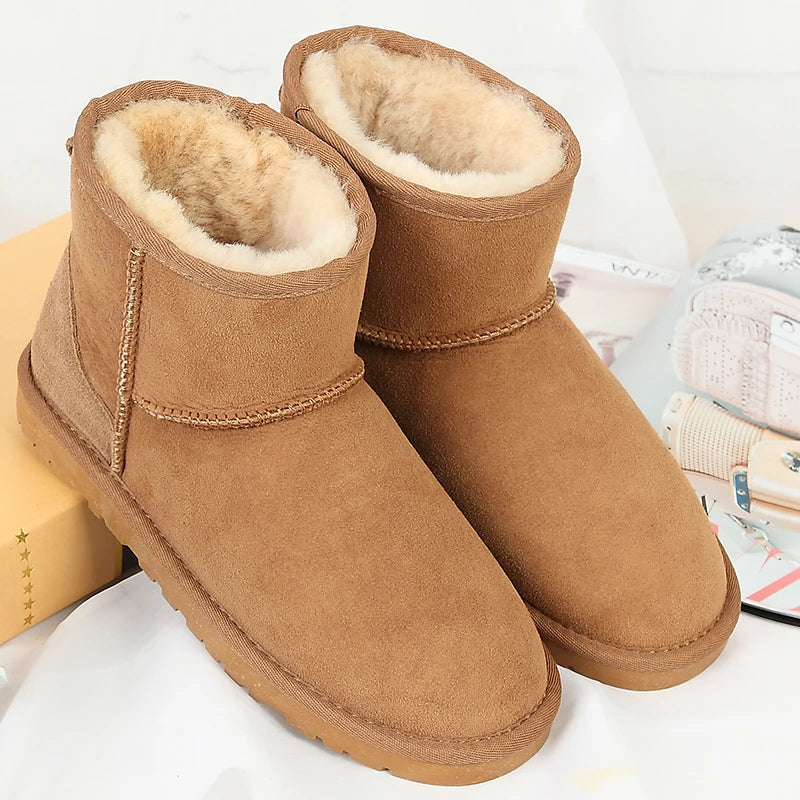 100% Natural Fur Winter Boots Classic Women Snow Boots Genuine Sheepskin Leather Female Short Boots Warm Wool Ankle Shoes