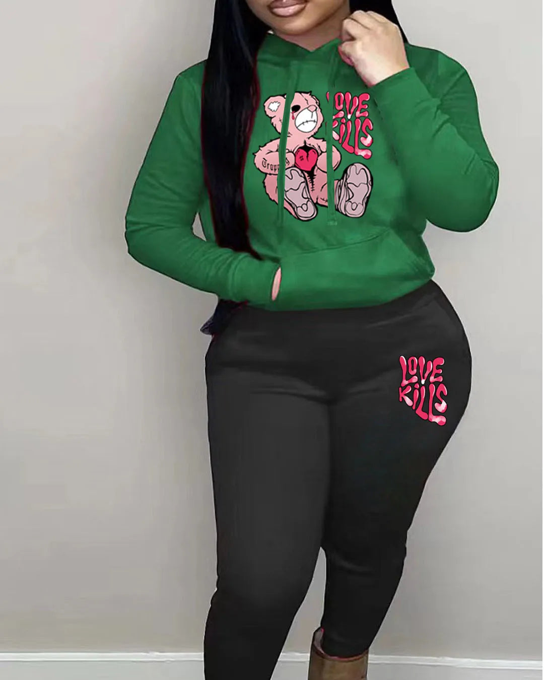 Women's Hoodies Sets Pants Suit 2 Piece Outfits 2025 New Letter Print Bear Aesthetics Sweatshirt and Sweatpants Womens Tracksuit