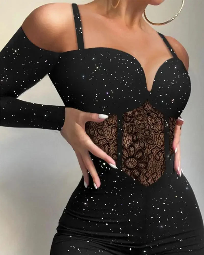 Elegance Contrast Lace Corset Jumpsuit