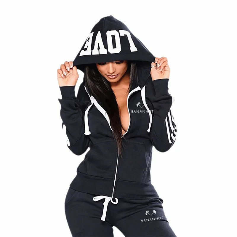 Outdoors Hoodie Hot Sale Quality Jogging Casual Autumn Winter Fashion Women's Two-piece Set Suit Sports Comfortable Zipper Daily