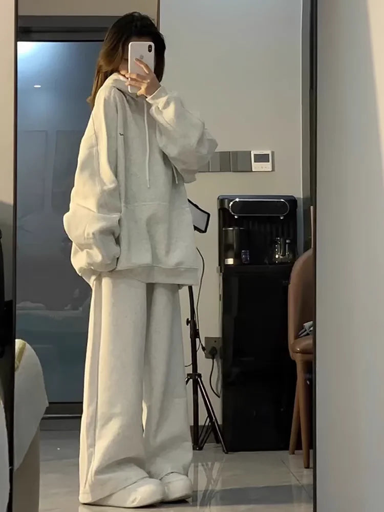 Women's Hoodie Sportswear Set Spring Autumn Loose American Casual Running Two-Piece Set Student Korean Style