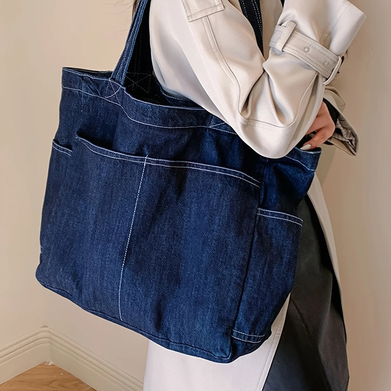 Vintage Denim Tote Bag, Retro Large Capacity Shoulder Bag, Women's Casual Handbag & Shopping Bag  Women Handbags