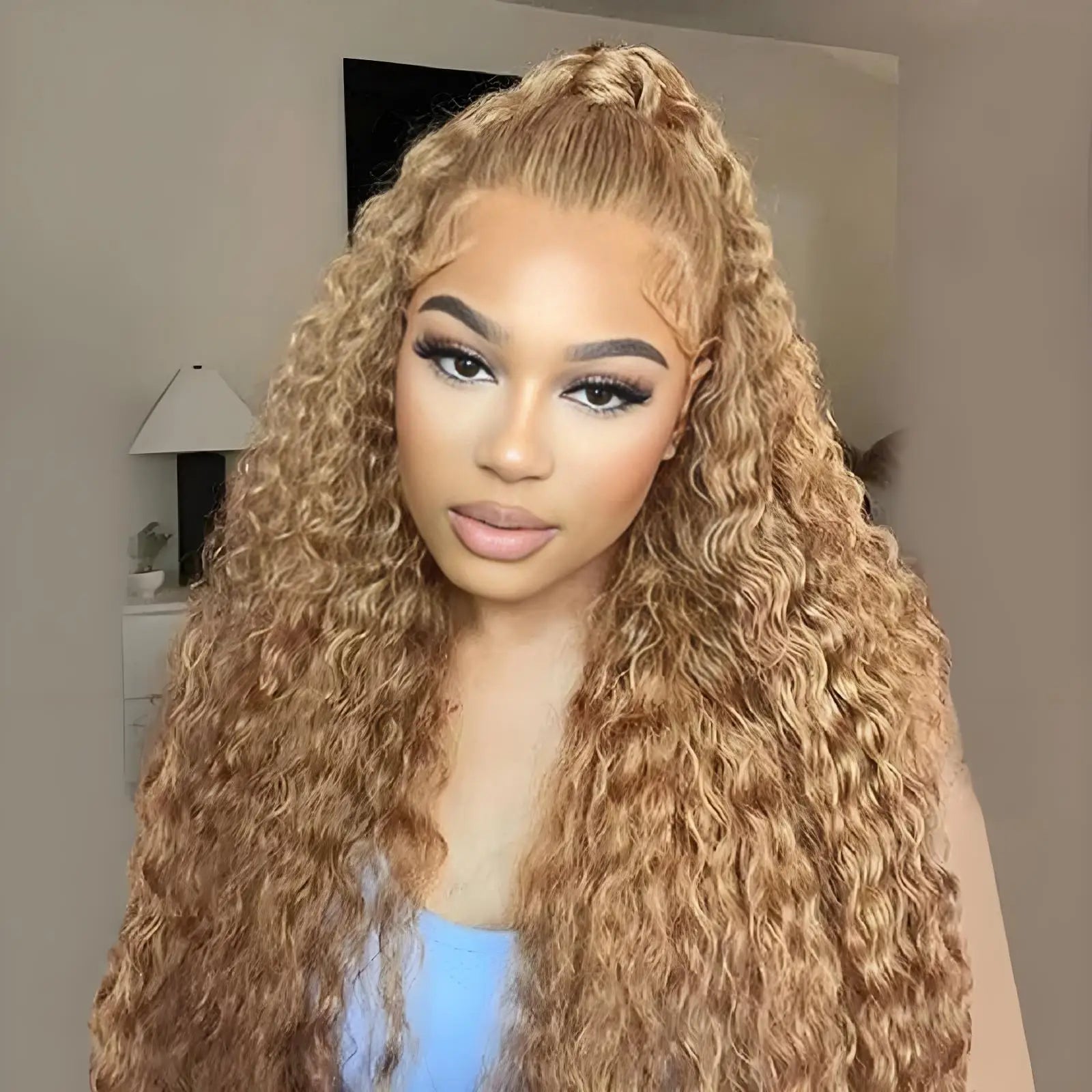 Honey Blonde 200% Full 13x4 13x6 HD Lace Front Wig for Women Remy Human Hair Deep 4x4 Closure 30 Wig 27#Light Brown Color Water