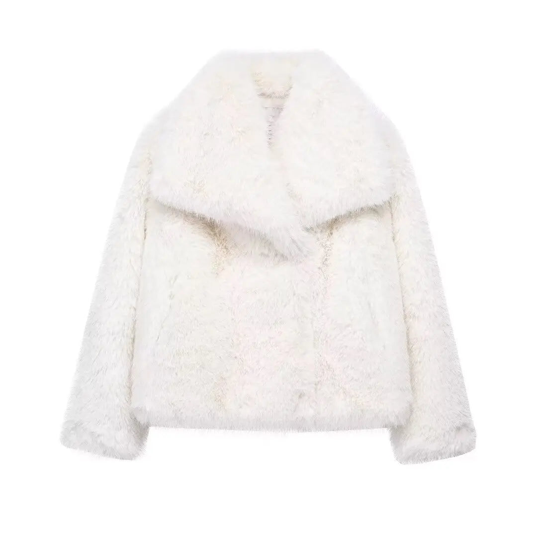 Cropped Faux Fur Snap-Button Jacket