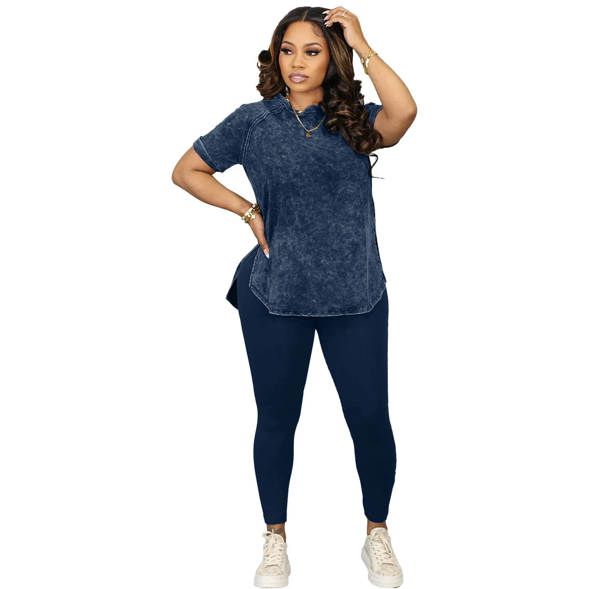 2 Piece Set Clothes For Women Spring Summer Casual Short Sleeve O-neck Polyester Top Long Pant Matching Sets Dashiki Outfits