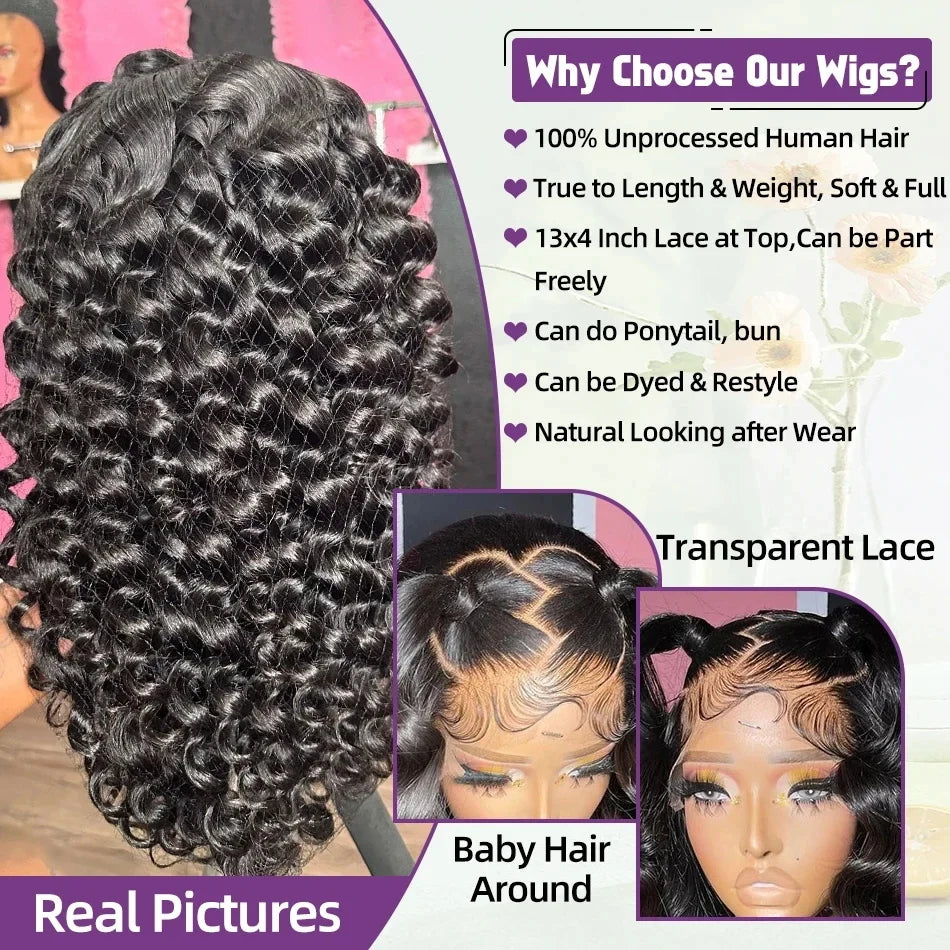 40 Inch Loose Deep Wave Human Hair 13x4 13x6 HD Lace Frontal Wigs Human Hair Brazilian Curly Human Hair 360 Full Lace Front Wig