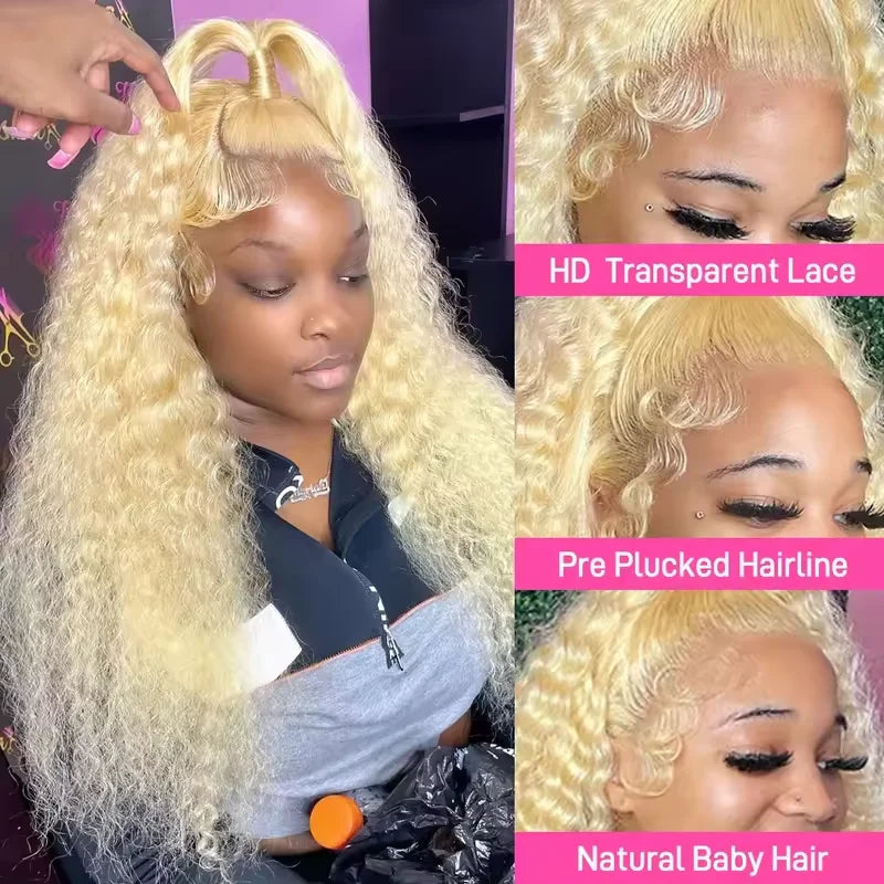 38 Inch Wigs Human Hair Blonde Lace Front Deep Wave 613 Blonde 13x6 hd lace 100% Human Hair Pre Plucked With Natural Hairline