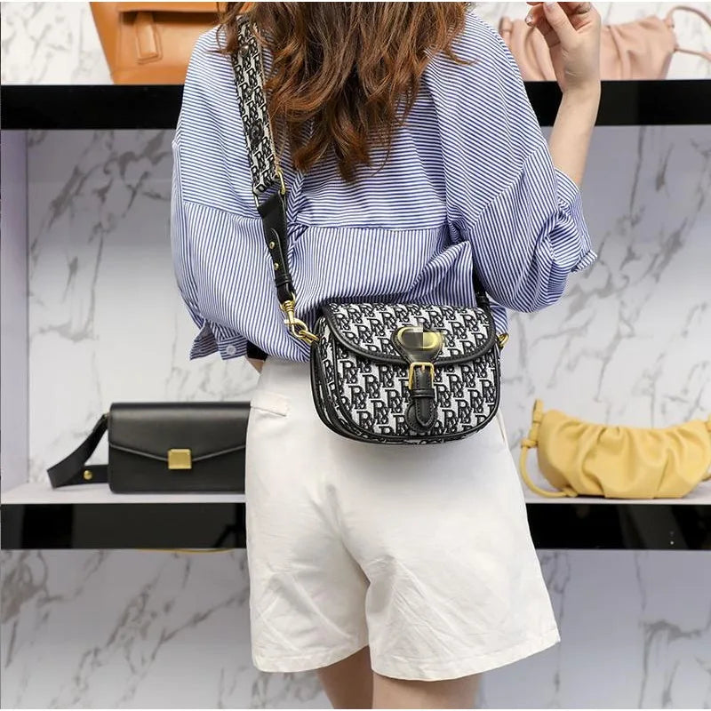 Women Bag Fashion Irregular Embroidery Semi-circle Saddle Bag Women Wide Shoulder Strap One-shoulder Crossbody Handbag Versatile