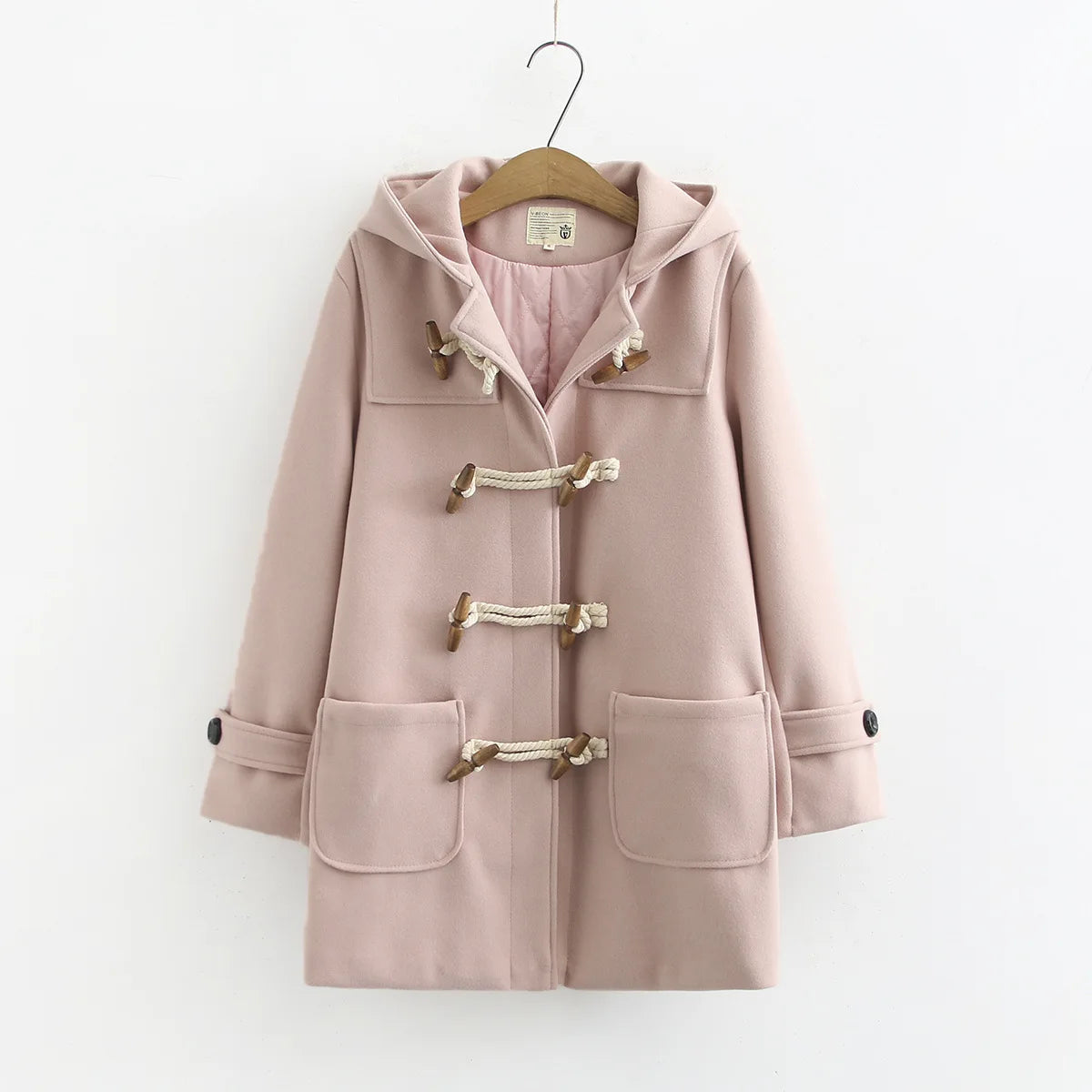 Wool Coat Women Jackets Coats Blends Hooded Horn Button Full Sleeve Thick Casual Y2k Streetwear Elegant Spring Autumn Warm