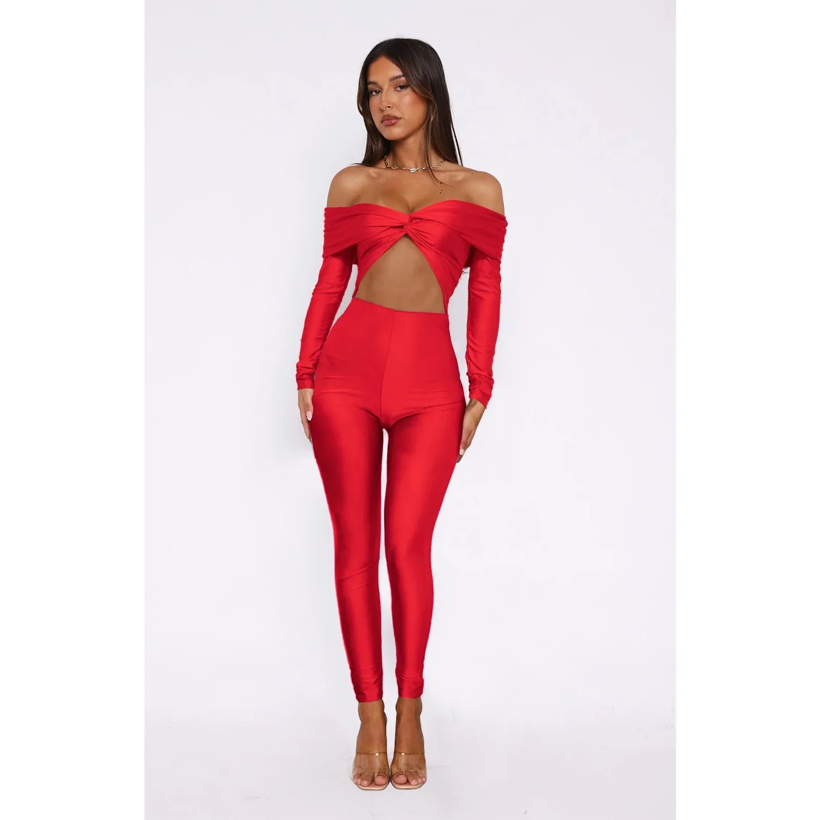 Sexy High-Waist Long-Sleeve One-Piece Suit GL6755 Hollow out Collar Knot Design Cross-Border Women's Fashion Crop Top Bottoms