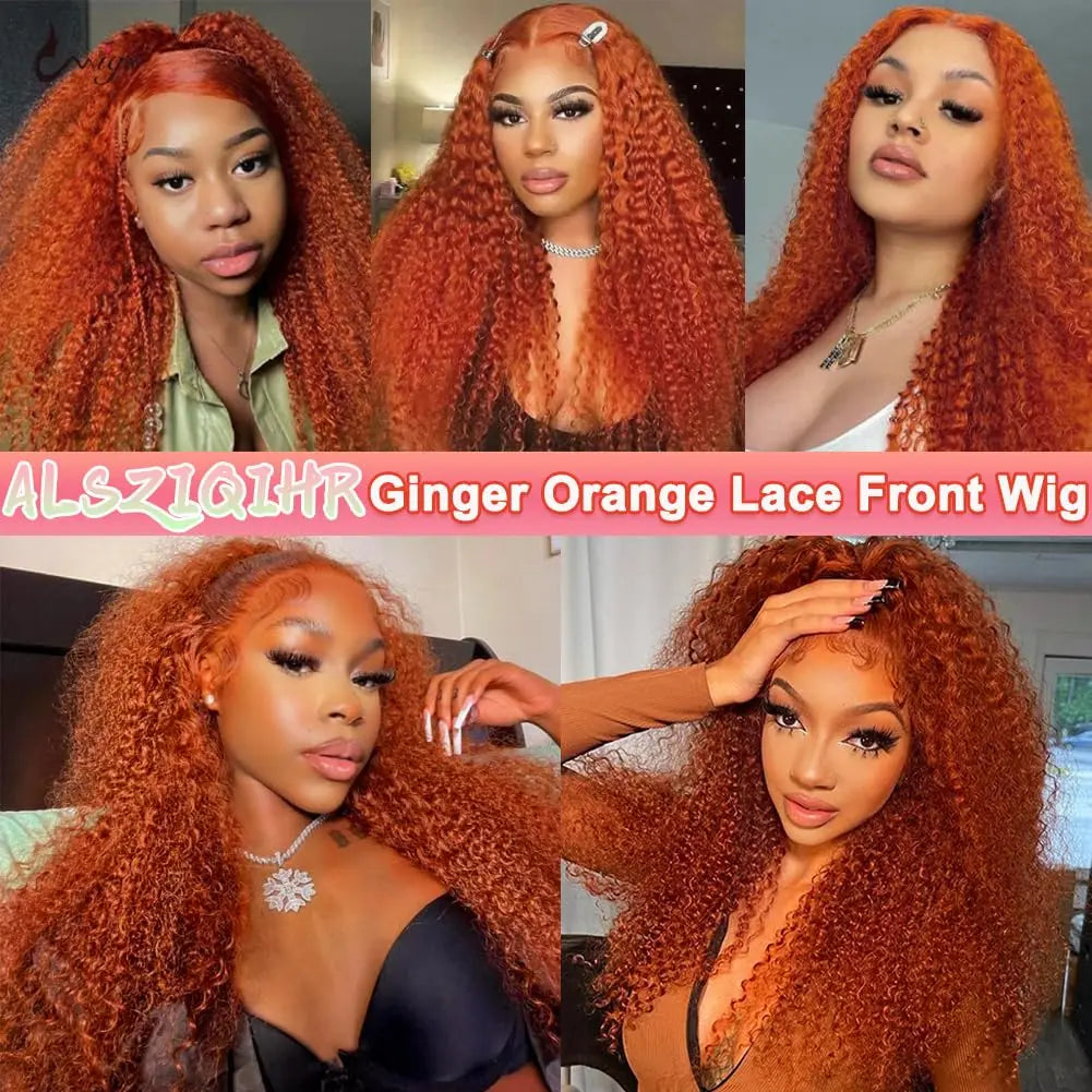 30 inch Ginger Orange Water Wave Lace Front Wigs Human Hair Colored 13x4 HD Transparent Lace Frontal Wig For Women 180% Density