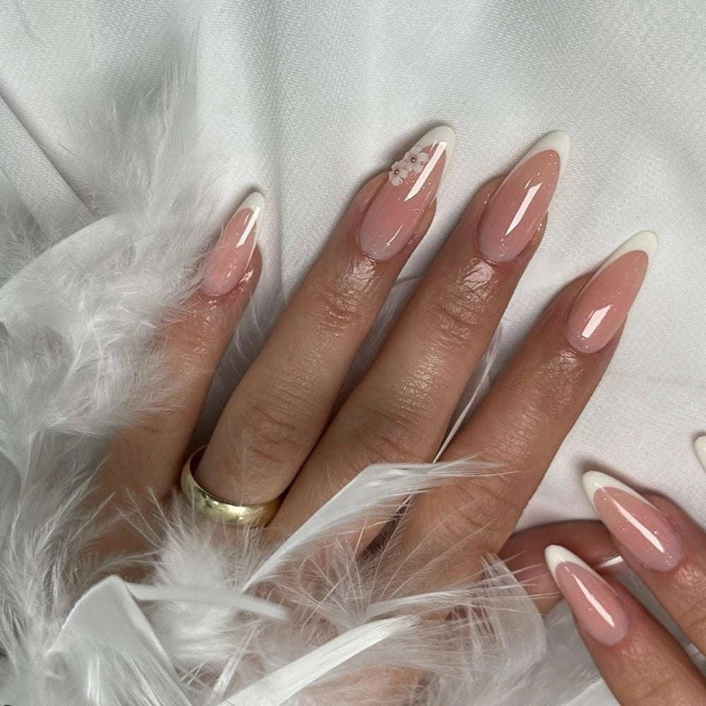 10 Pcs Handmade Press On Nails French Simple Limited Leopard Print Medium Almond False Nails Design Art DIY Nails with Set