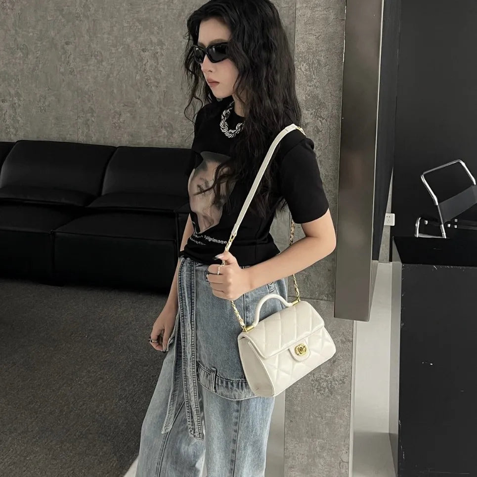 Elegant Leather Handbag for Women Luxury Brand Famous Designer Popular Classic Shoulder Bag with Pockets