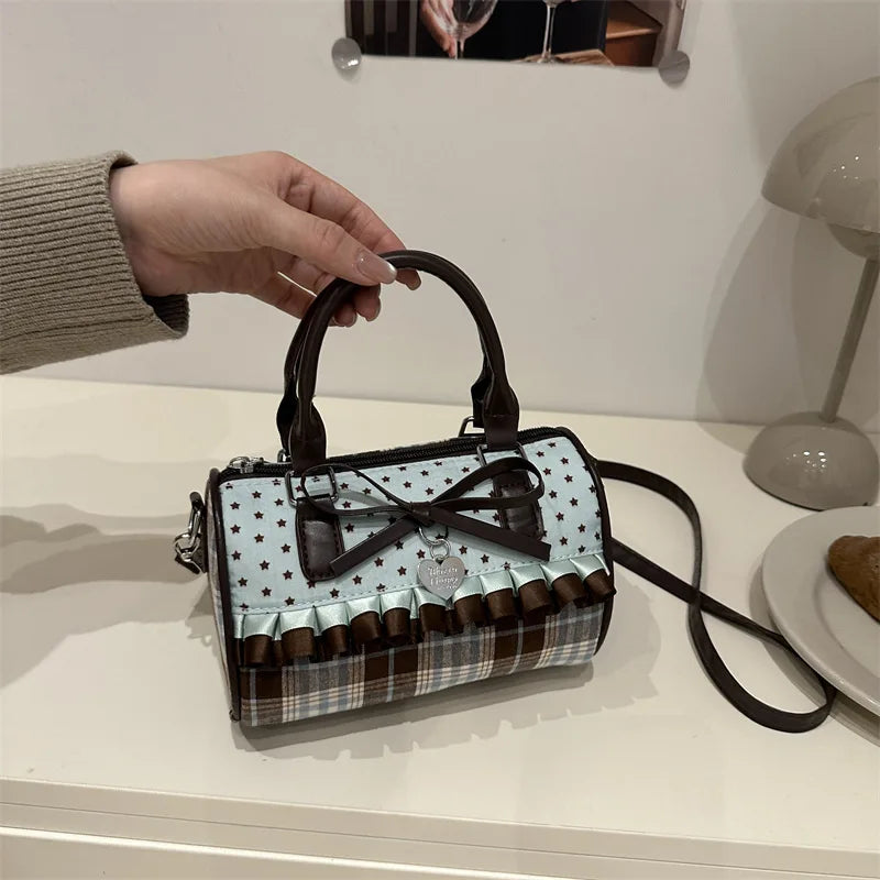 Boston Handbag Women Fashion Shoulder Bag Korean Bow Design Pillow Bag With Heart Pendant Big-capacity Purse Bolsa Feminina